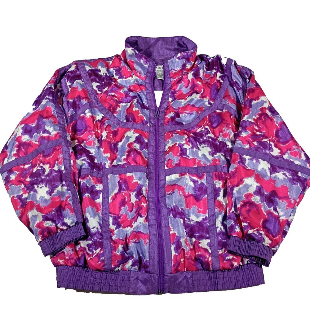 Lavon Vintage 90s Lined Windbreaker Pink Purple Shiny L Maximalist Colorful